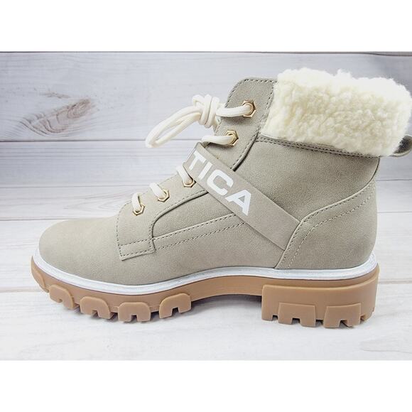 Womens Nautica Evona Ankle Hiker Boots Lace Up Beige Taupe Faux Suede Sz 7.5 - Picture 9 of 16
